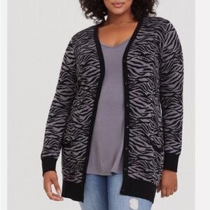 Torrid grey and black zebra jacquard long cardigan
